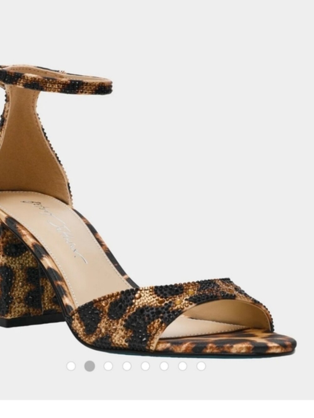 👉✨️ Betsey Johnson Leopard  Kami Crystal Block Heel Sandal in Tan and Black - Picture 2 of 5